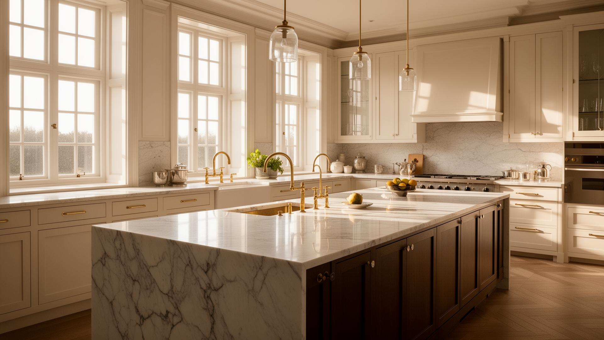 Luxury kitchen with marble island